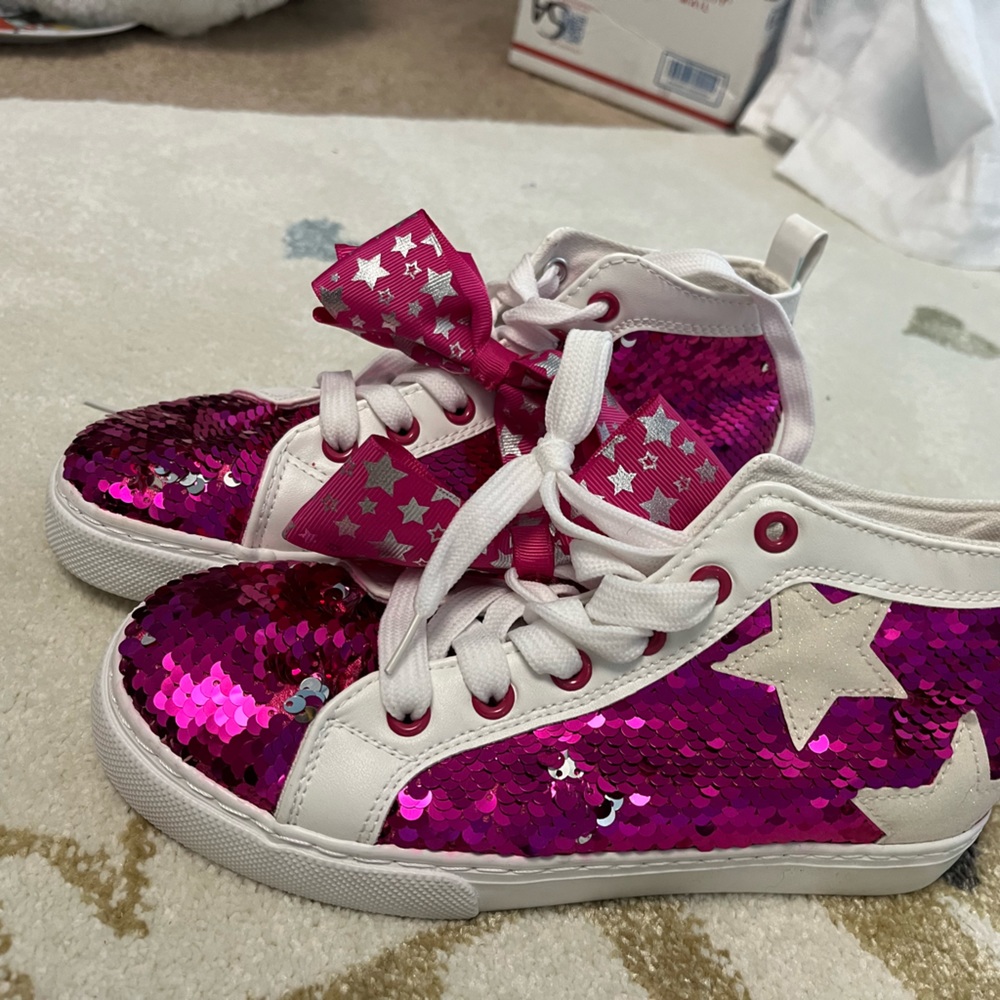 JOJO SIWA Shoes HIGH TOP Youth Pink Glitter Bow Girls Sneakers Sz 4 New Sequin